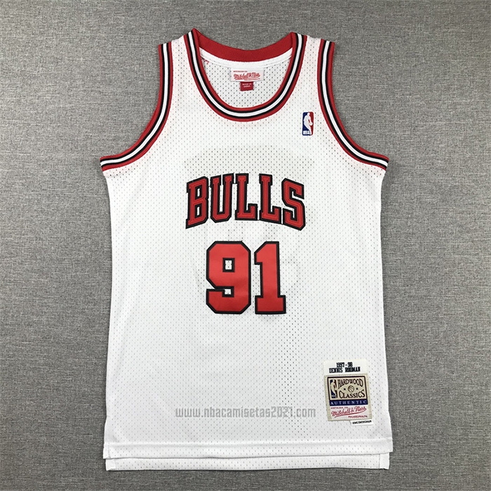 Camiseta Nino Chicago Bulls Dennis Rodman #91 Mitchell & Ness 1997-98 Blanco